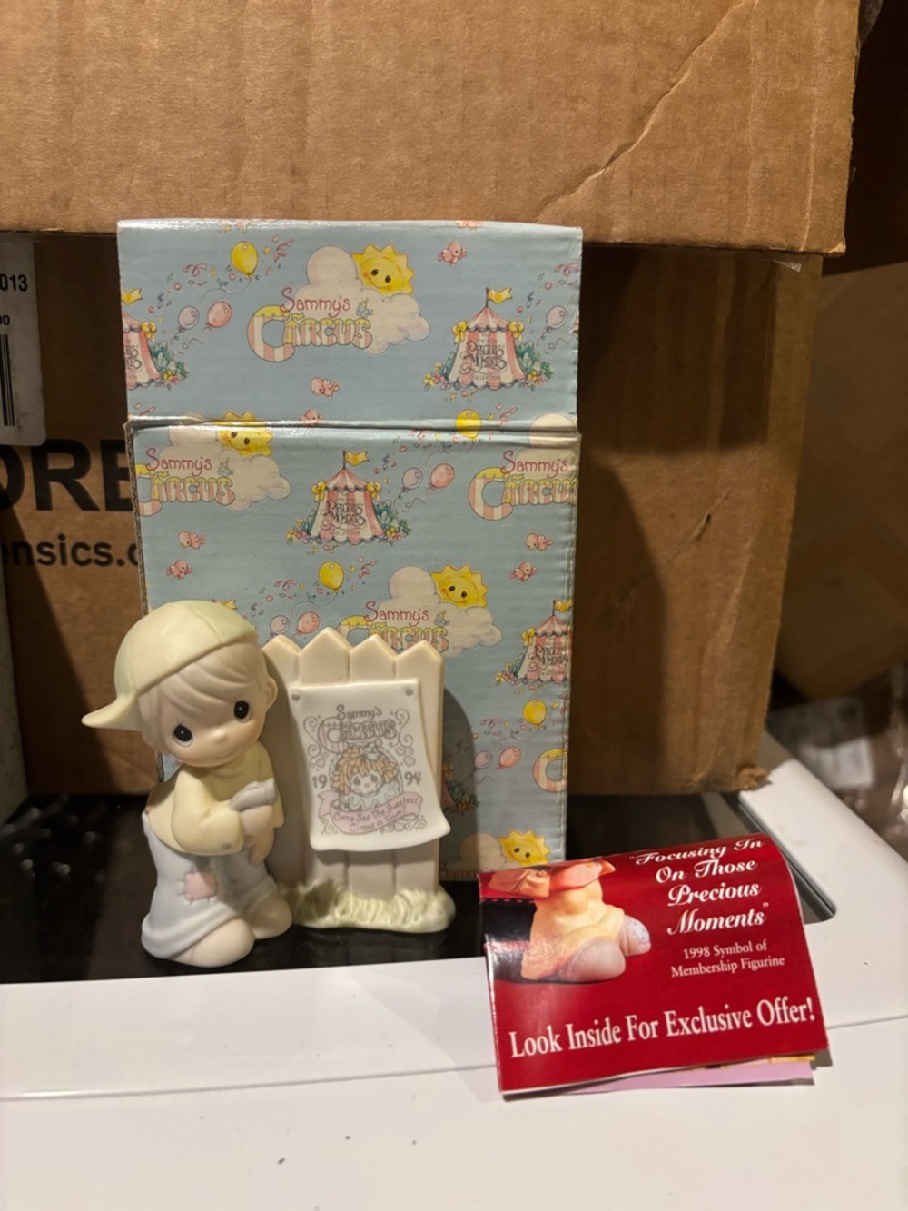 Precious Moments Pastel Circus Boy Figurine with Sign